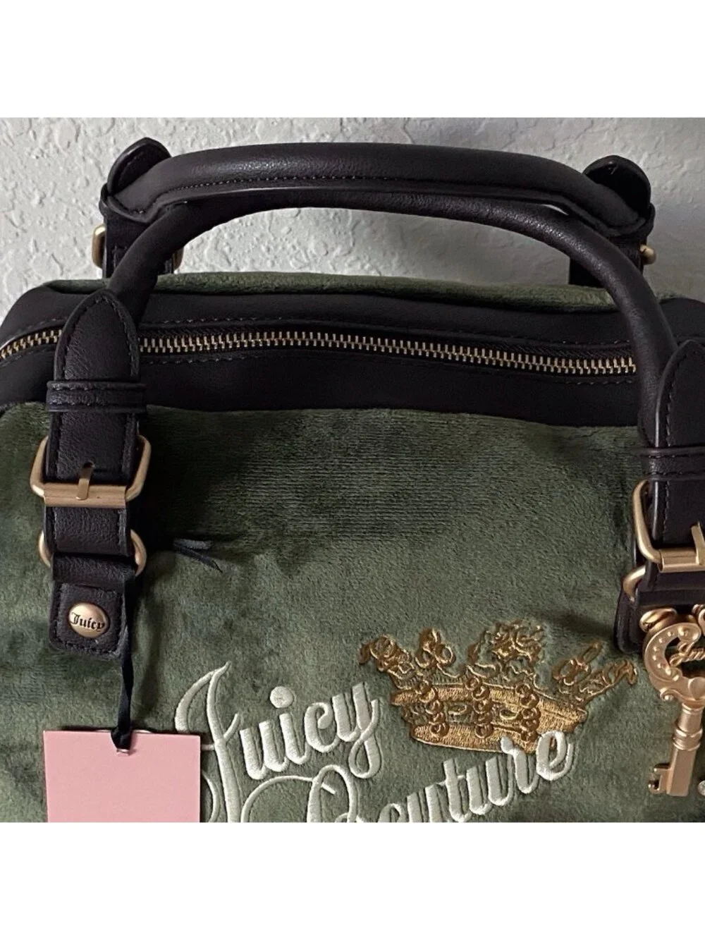 Juicy Couture The Key To Juicy Satchel Crossbody Super Greens Velvet Charm NEW